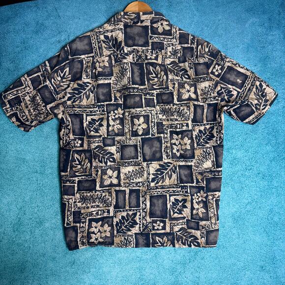 Vintage Hawaiian Reserve Shirt Floral Blue Cream Tan Aloha Button Up L - Picture 2 of 14